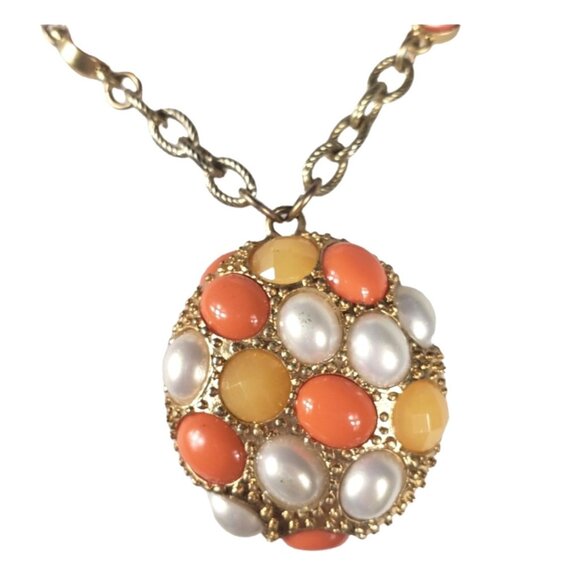 LIA SOPHIA- VICTORIAN REVIVAL FAUX PEARL CORAL STATEMENT NECKLACE WOMEN 39" - Picture 6 of 7